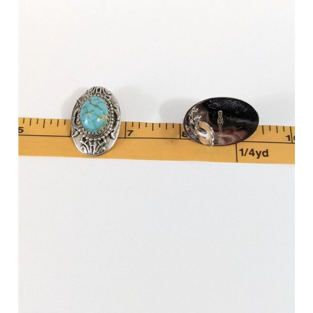 Large Oval Turquoise Art Glass Whiting And Davis Clip On Earrings - Vintage - Picture 8 of 10